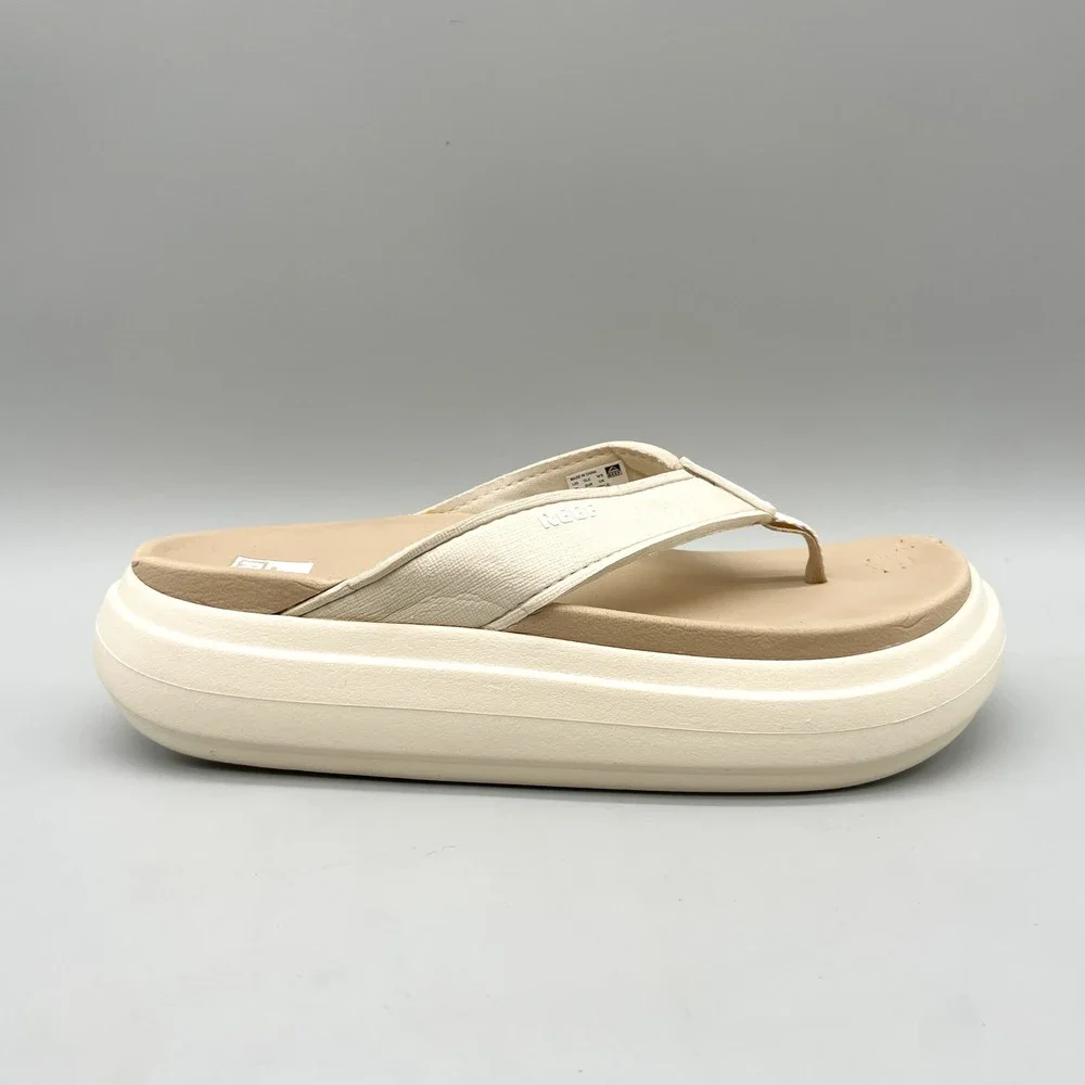 Reef Womens 8 Cushion Bondi Platform Flip Flop Sandals Cream Tan Beachwear Boho